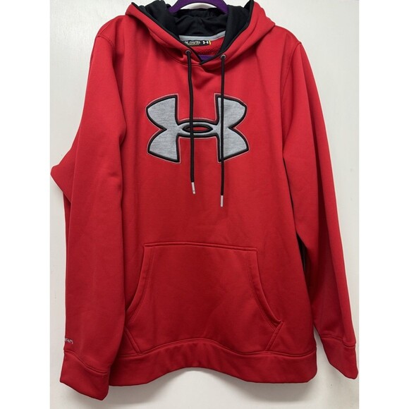 EUC Under Armour Men’s Storm Red Hooded Sweatshirt Fleece Lined 2XL - Picture 1 of 4